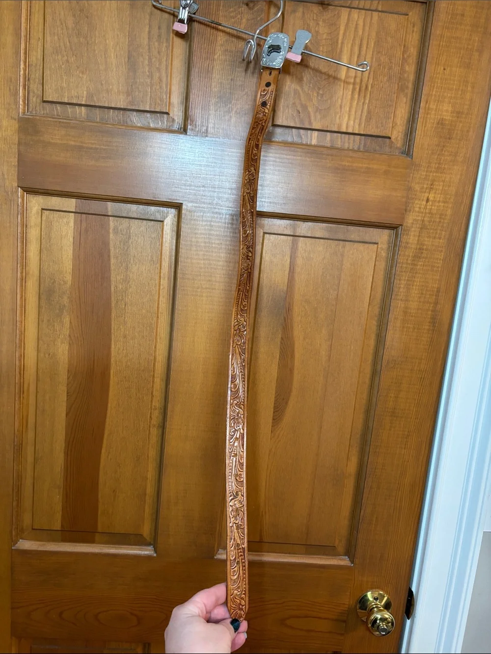 Western kids leather belt with cowboy boot buckle 29” length